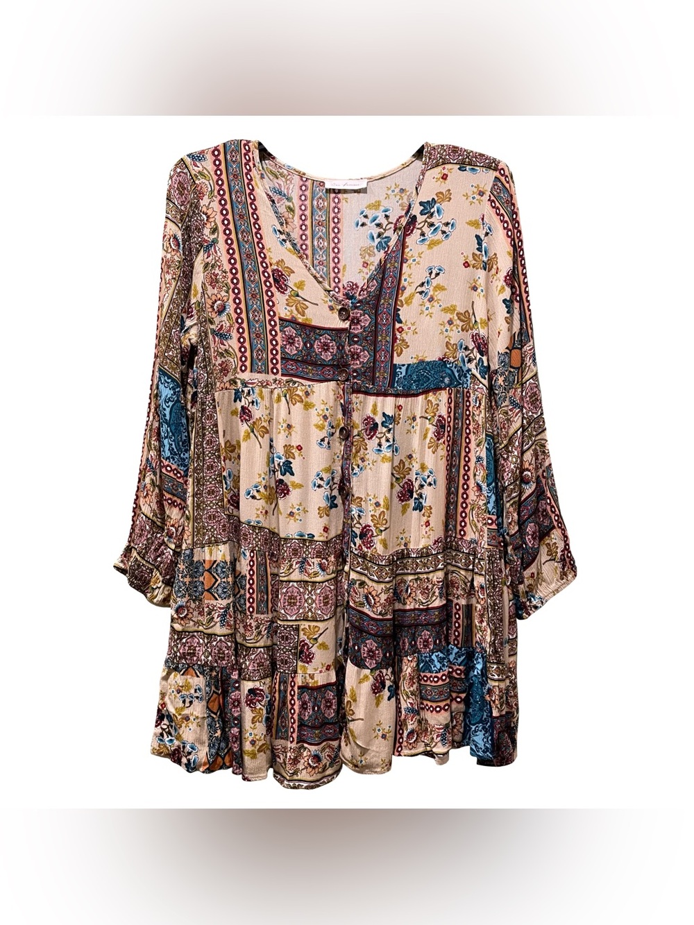 Boho Patchwork Prairie Blouse/Tunic Sz 3XL/4XL Festival Floral Western Rustic